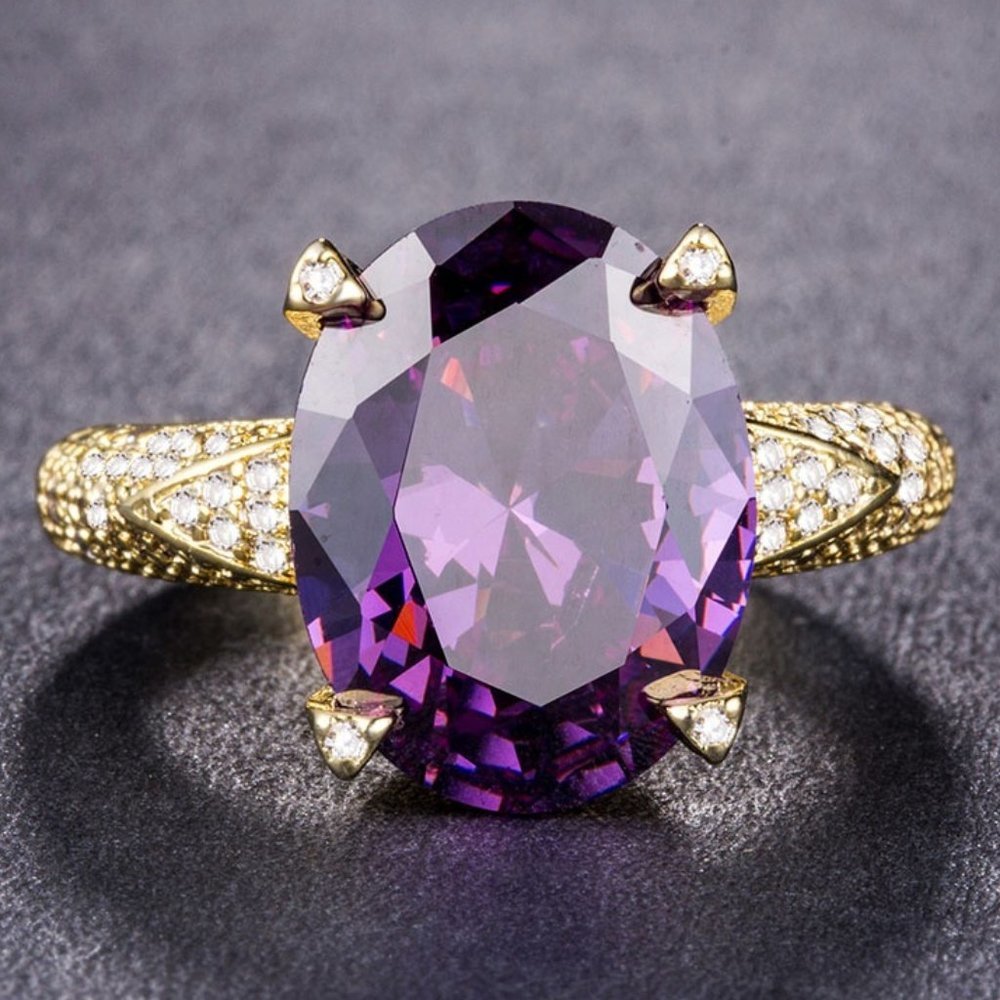 18K Gold Plated Beautiful Purple CZ Women Promise Ring, FB16FA1022